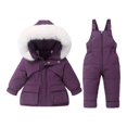 thumbnail image 1 of XIMIN Toddler Boy Girl Snowsuit Hooded Mountain Ski Suit Faux Fur Trim Hooded Coat+Snow Bib Pants Onesie Winter Waterproof Thermal Snow Set, 1 of 5