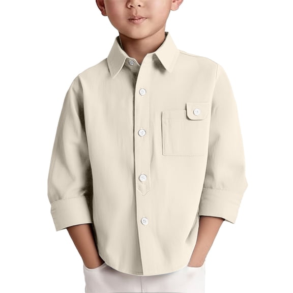 XIMIN Toddler Boys Button Down Shirt Basic Cotton Lapel Collar Pocket Long Sleeve Lightweight Tops Blouse Dress Shirts Fall Trendy Uniform Clothes
