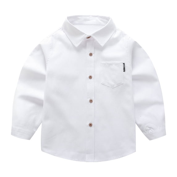 XIMIN Toddler Boys Button Up Dress Shirt Kids Long Sleeve Cotton Blouse Soft Trendy Simple Casual Top Tee