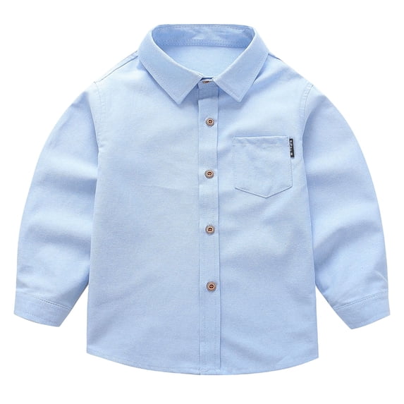 XIMIN Toddler Boys Button Up Dress Shirt Kids Long Sleeve Cotton Blouse Soft Trendy Simple Casual Top Tee