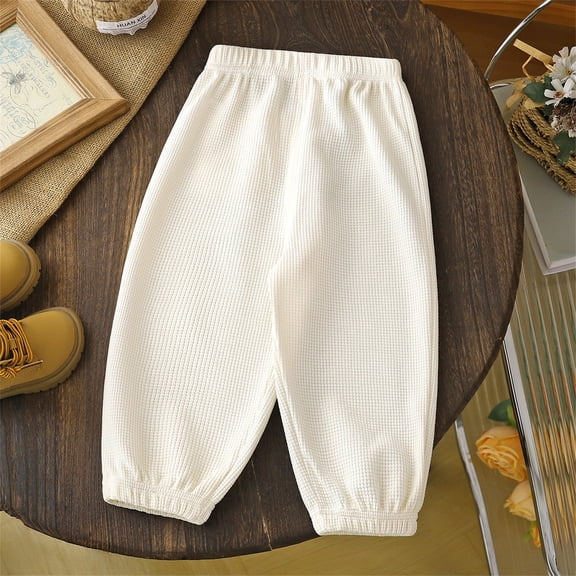 XIMIN Toddler Boys Cotton Sweatpants Waffle Knit Bubble Pants Elastic Waist Elastic Waist Long Bloomers Workout Athletic Joggers Fall Winter Trousers