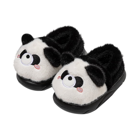 XIMIN Toddler Boys Girls Cute Slippers Panda Fluffy Fuzzy Slippers Non-Skid Cartoon Shoes Animal Plush Indoor House Slip-on Shoes Winter Warm House Slipper