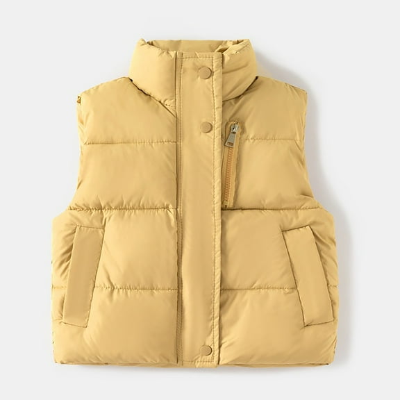 XIMIN Toddler Boys Girls Quilted Cropped Puffer Vest Winter Coat Sleeveless Stand Collar Lightweight Down Coat Standing Collar Baby Padded Waistcoat Warm Outerwear