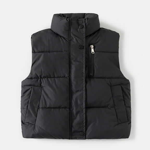 XIMIN Toddler Boys Girls Quilted Cropped Puffer Vest Winter Coat Sleeveless Stand Collar Lightweight Down Coat Standing Collar Baby Padded Waistcoat Warm Outerwear