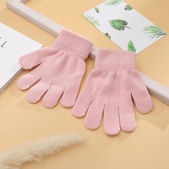 XIMIN Toddler Boys Girls Stretchy Magic Mittens Kid Solid Color Gloves Stretch Full Finger Winter Snow Protection Warm Knit Gloves Supplies