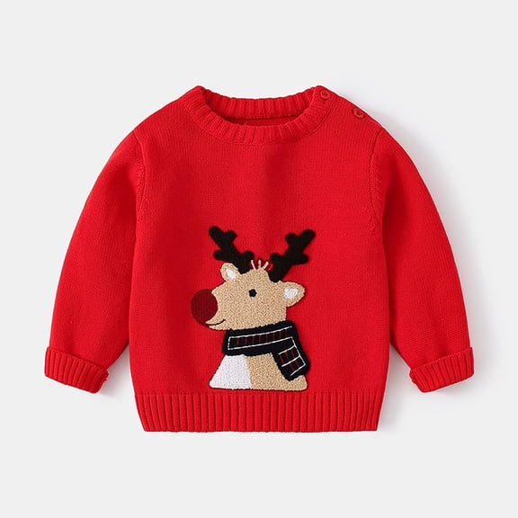 XIMIN Toddler Boys Girls Ugly Christmas Reindeer Sweater Long Sleeve Pullover Shirts Graphic Crewneck Knit Pullover Sweaters Cotton Winter Cute Clothes