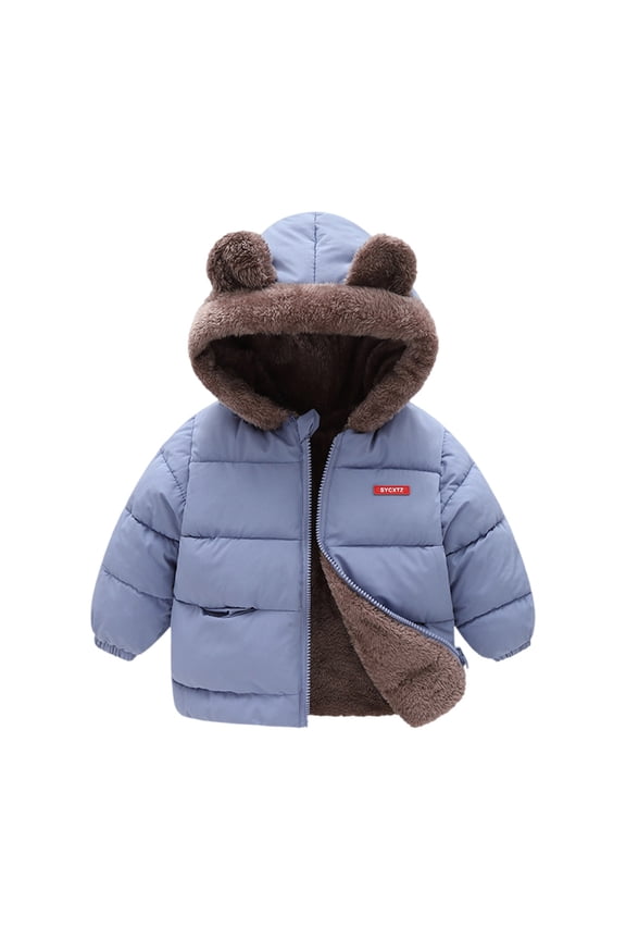 Toddler Boys Girls Winter Coat Cute Teddy Bear Ears Hooded Jacket Kids Fleece Thicken Warm Fleece Outerwear Windproof Hoodie Outerwear