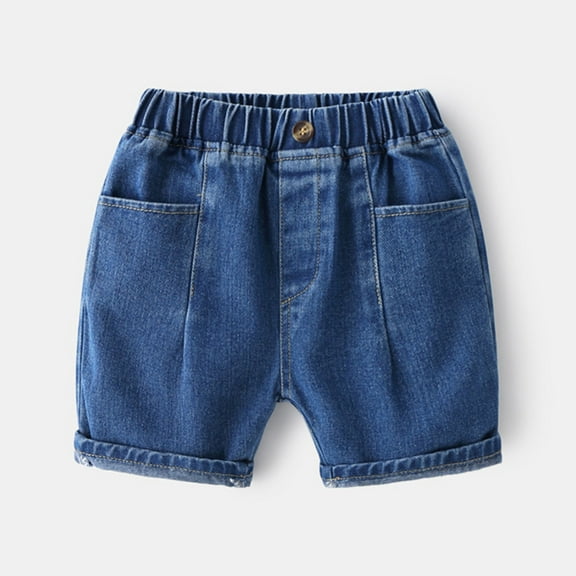 XIMIN Toddler Boys Unisex Shorts Summer Denim Pants Solid Color Shorts Pocket Casual Outwear Fashion for Kids Casual Spring and Summer (18-24 Months, Blue)