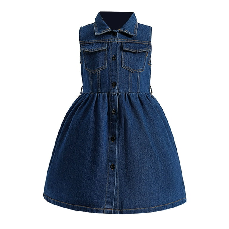 XIMIN Toddler Clothes Set Girls Denim Overall Dress Summer Sleeveless Mock  Neck Ruffle Hem Jean Dress Pleated Dress Girl Baby Summer Fall Clothes -  Walmart.com