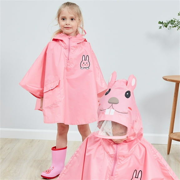 XIMIN Toddler Coverall Rain Suit Baby Kids Light Breathable Cloak Raincoat Crewneck with Hood 1PC Poncho Suit for Kids Boys and Girls Rainwears (5-6 Years, Pink)