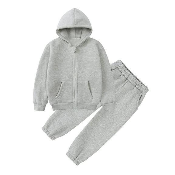 XIMIN Toddler Fleece Sweatsuits Outfits 2PC Thicken Hooded Zipper Jacket Long Sleeve Sweatshirt and Jogging Pants Sweatpants Pocket Thermal Clothes Sets