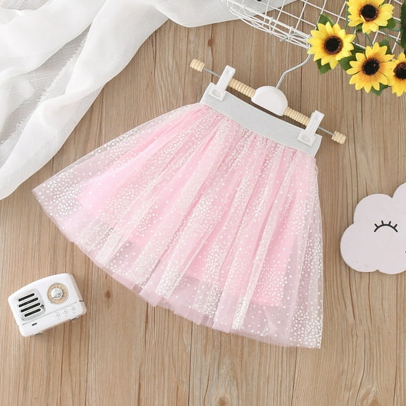 XIMIN Toddler Girl Magic Park Tulle Sequin Skirt Layered Tutu Skirts Birthday Holiday Party Girls Solid Color Short Skirt Sparkling Sequin Tulle Dance Skirts (18-24 Months, Pink)
