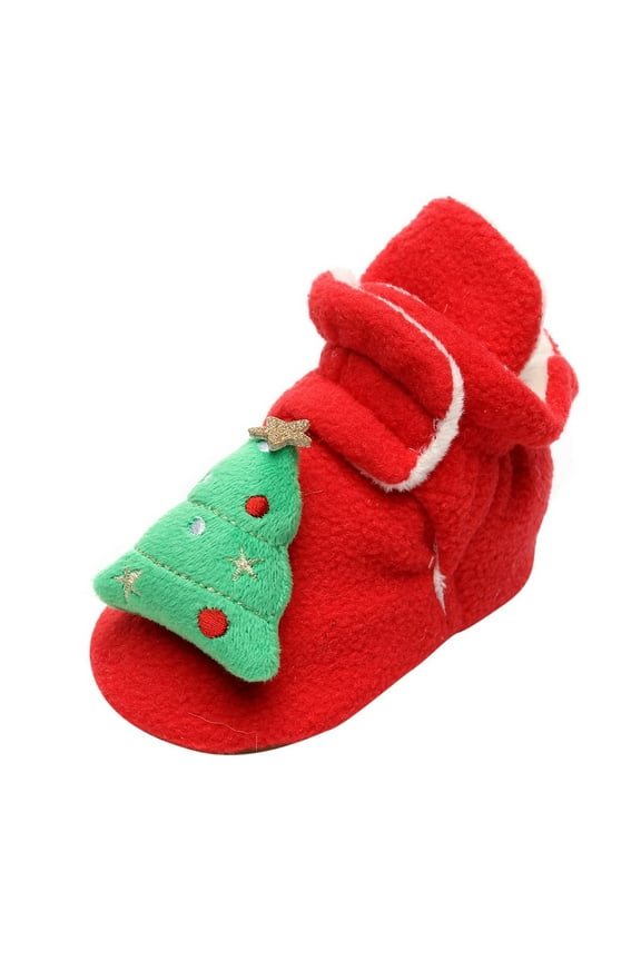 Toddler Girls Boys First Walkers Slippers with Gripper Soles Christmas Santa Claus Kids Baby Cozy Plush Fleece Booties Slip-On Keep Winter Warm Shoes