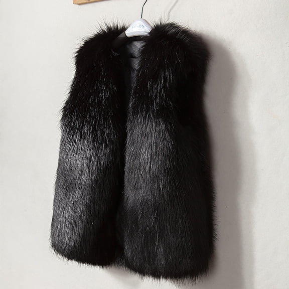 XIMIN Toddler Girls Boys Sleeveless Faux Fur Vest Coat Kids Fleece Fuzzy Furry Open Front Cardigan Top Jacket Coat Plush Thick Warm Outwear Winter Clothes