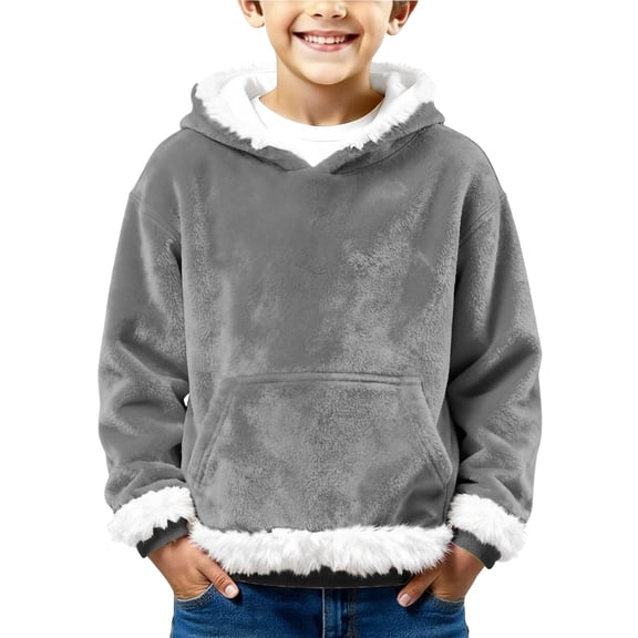 XIMIN Toddler Girls Christmas Flannel Hoodie Fuzzy Fleece Lined Hooded with Faux Fur Trim Cute Fleece Hooded Sweatshirt Winter Thick Cozy Warm Fuzzy Ugly Sweater