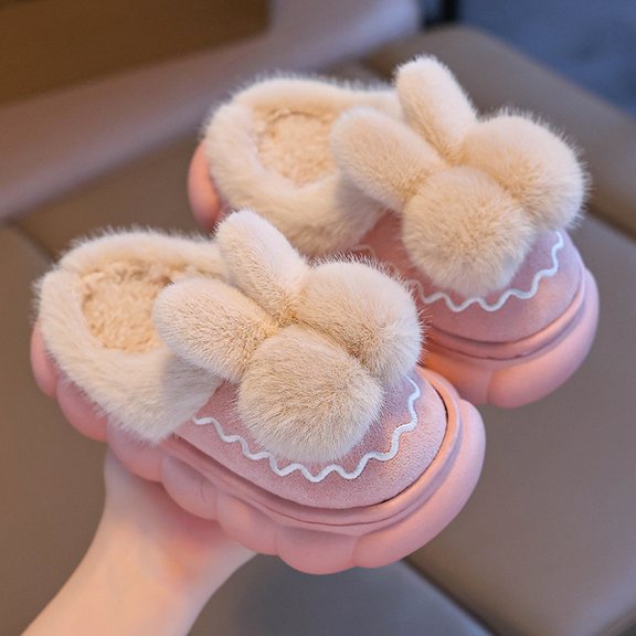 XIMIN Toddler Girls Chunky Cloud Slippers Plush Platform Non-Slip Cute Cozy House Shoes Cute Bunny Shoes Fuzzy Slides for Home Wear Winter Warm Shoes