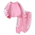 thumbnail image 1 of XIMIN Toddler Girls Clothes 2 Pieces Long Sleeved Cute Set Bow Hooded Pullover Tops and Jogger Pants with Pocket Casual Outfuts Fall Outdoor Sportswear, 1 of 8