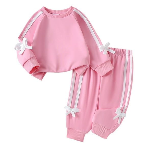 XIMIN Toddler Girls Clothes 2 Pieces Long Sleeved Cute Set Bow Hooded Pullover Tops and Jogger Pants with Pocket Casual Outfuts Fall Outdoor Sportswear