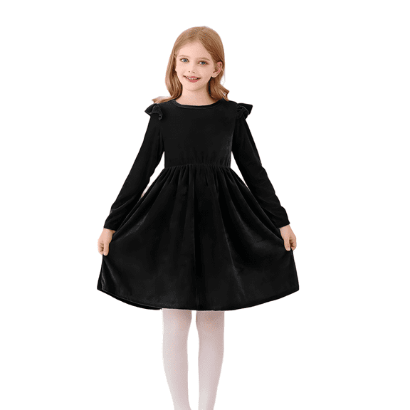 XIMIN Toddler Girls Elegant Ruffle Velvet Tutu Dresses Long Sleeve A-line Princess Birthday Christmas Party Formal Evening Gowns Fall Winter Clothes