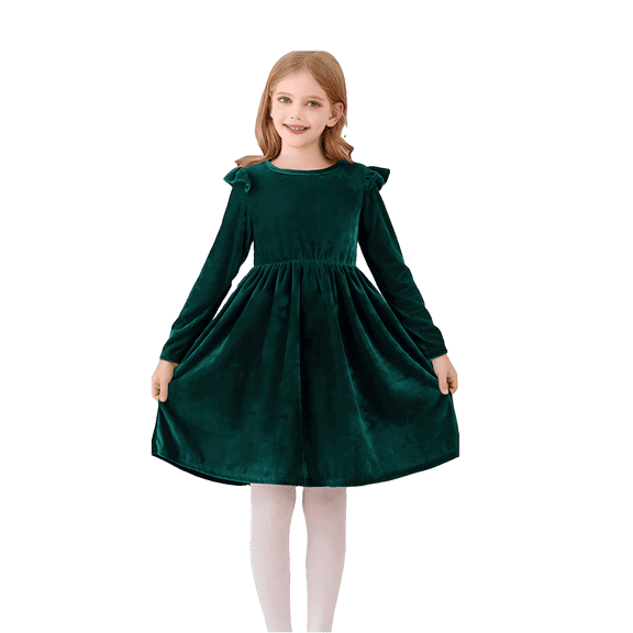 XIMIN Toddler Girls Elegant Ruffle Velvet Tutu Dresses Long Sleeve A-line Princess Birthday Christmas Party Formal Evening Gowns Fall Winter Clothes