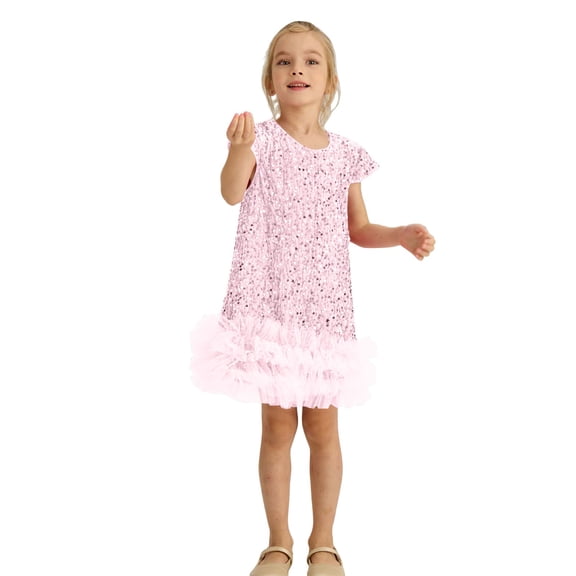 XIMIN Toddler Girls Sequin Party Dress Sparkly Gown Dresses Formal Birthday Special Occasion Fancy Pageant Dresses Kids A-Line Formal Birthday Dress