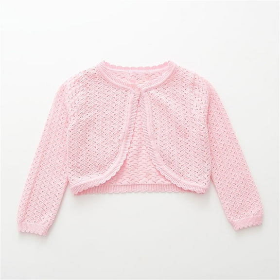 XIMIN Toddler Girls Solid Color Cardigan Sweater Toddler Bolero Shrug Baby Button Closure Lace Cropped Sweaters Kids Long Sleeve Dress Up Jacket Tops Outwear