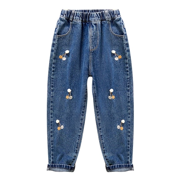XIMIN Toddler Girls Stretchy Flare Jeans Solid Color Ruffle Denim Pants Kids Casual Elastic Waist Mid Waist Flared Trousers Slim Fit Bell Bottom Denim Pants