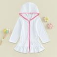 thumbnail image 1 of XIMIN Toddler Girls Swim Solid Color Long Sleeve Ruffle Swimsuit Cover Up Kids Swimsuit Coverup Towel Terry Zip-Up Robe Pool Beach Bathing Suit Wraps, 1 of 4