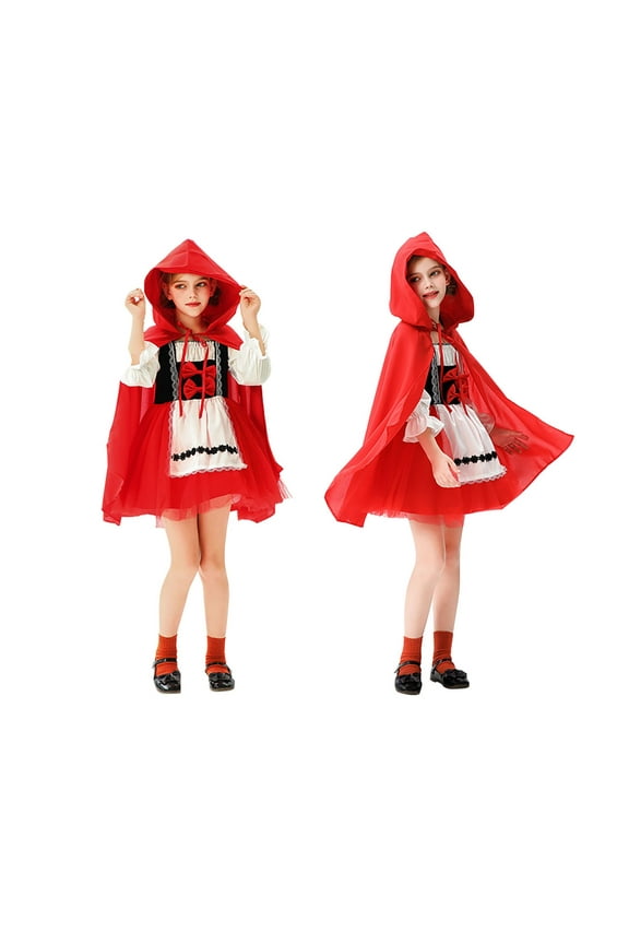 Toddler Halloween Dress Little Red Riding Hood Costume for Girls Crewneck Long Sleeve Ruffle Dresses Teens Kids Cute Oktoberfest Fall Outfits with Pockets