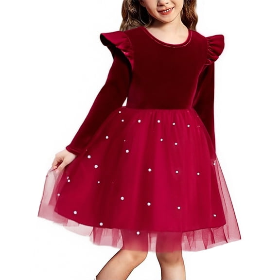 XIMIN Toddler Kids Baby Girls Velvet Christmas Dress Clothes Long Sleeve Santa Reindeer Striped Dress Sequin Tutu Winter Party Holiday Dress