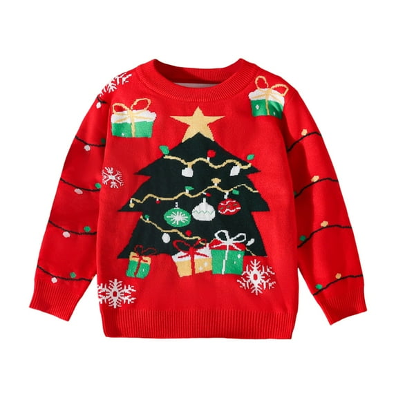 XIMIN Toddler Kids Boy Girl Ugly Christmas Sweater Crewneck Long Sleeve Funny Santa Graphic Knit Xmas Pullover Funny Holiday Pullover Knitwear Sweatshirt