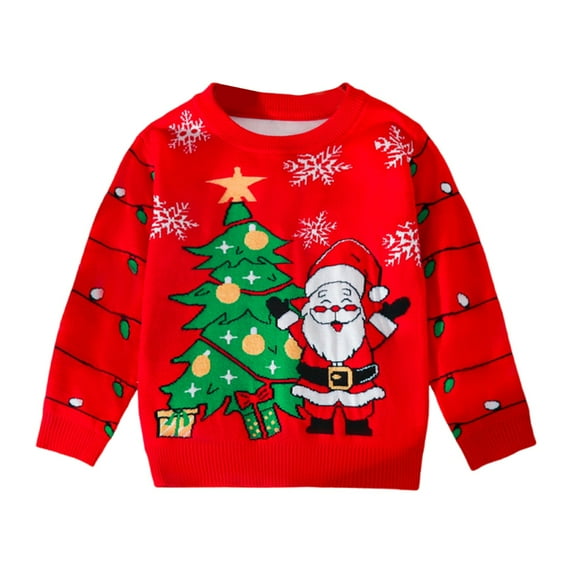 XIMIN Toddler Kids Boy Girl Ugly Christmas Sweater Crewneck Long Sleeve Funny Santa Graphic Knit Xmas Pullover Funny Holiday Pullover Knitwear Sweatshirt