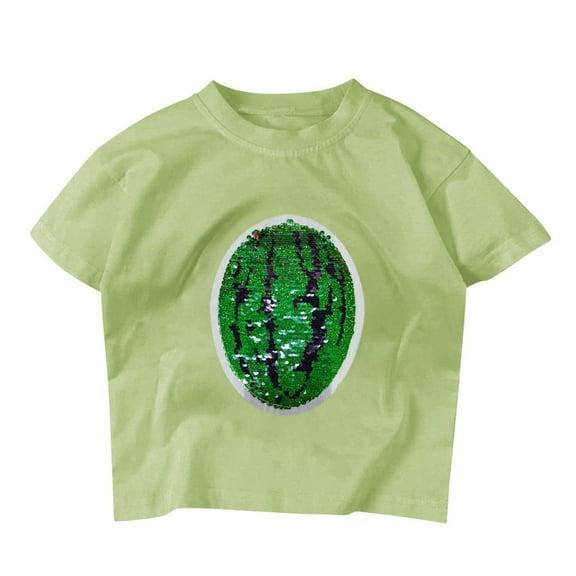 XIMIN Toddler Kids Casual Clothes Teens Short Sleeve T Shirt Baby Boys Girls Gifts Watermelon Magic Changing Flip Sequins T Shirt Top Girl Clothes