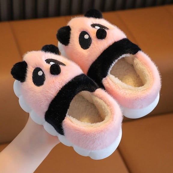 XIMIN Toddler Kids Cute Animal House Slippers Fuzzy Warm Bedroom Shoes with Non-Slip Cartoon Panda Cozy Memory Foam Home Fluffy Slippers