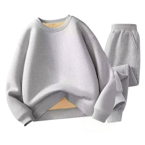 XIMIN Toddler Kids Fleece Tracksuit Crewneck Fuzzy Long Sleeve Warm Tops and Solid Sweatpants Winter Warm Clothes Suits 2 Piece Outfit