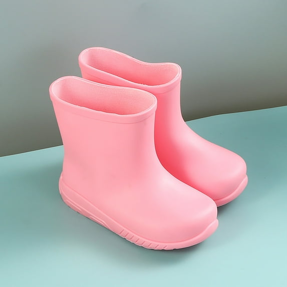 XIMIN Toddler Kids Girls Low Heel Slip-On Ankle Round Toe Solid Color Rain Boots Outdoor Wear-Resistant Non-Slip Waterproof Fashion Shoes