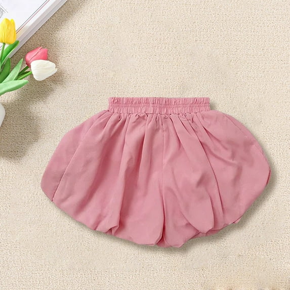 XIMIN Toddler Kids Girls Ruffle Cotton Diaper Covers Shorts Solid Color Basic Comfy Soft Stretchy Casual Cute Loose Shorts Stylish Bubble Pants