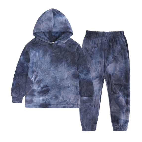 XIMIN Toddler Kids Tie Dye Crop Top Hoodie and Sweatpants Set, Long Sleeve 2 Piece Sports Sweatsuit, Fall Winter Outfit for Girls Boys (Black, 18-24 Months)