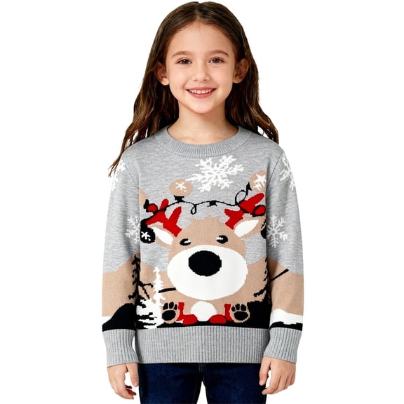XIMIN Toddler Kids Ugly Christmas Sweater Girls Boys Funny Xmas Santa Print Holiday Sweaters Long Sleeve Crewneck Fall Winter Warm Knit Pullover Tops
