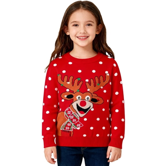 XIMIN Toddler Kids Ugly Christmas Sweater Girls Boys Funny Xmas Santa Print Holiday Sweaters Long Sleeve Crewneck Fall Winter Warm Knit Pullover Tops