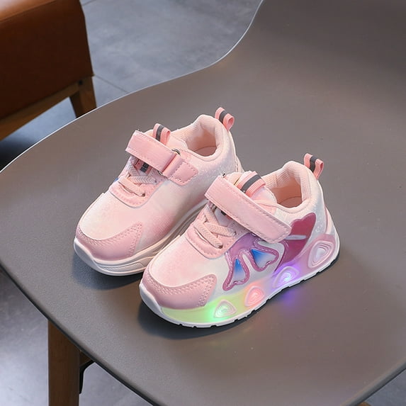 XIMIN Toddler Light Up Shoes Baby Lace-Up Shoes Girls Mesh Breathable Luminous Sneaker Butterfly Pattern Hook Loop Non Slip Sports Shoes Casual Shoes
