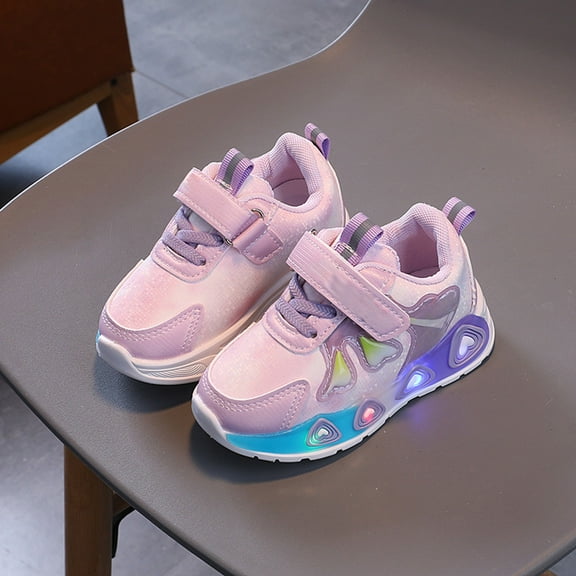 XIMIN Toddler Light Up Shoes Baby Lace-Up Shoes Girls Mesh Breathable Luminous Sneaker Butterfly Pattern Hook Loop Non Slip Sports Shoes Casual Shoes