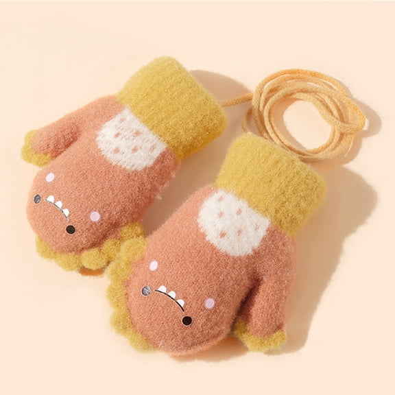 XIMIN Toddler Party Gloves Infant Soft Fleece Cartoon Gloves Thick Plush Lining Gloves With String Warm Fluffy Mittens Kids Boys Girls Winter Warm Knit Sports Gloves