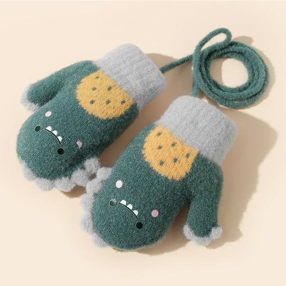 XIMIN Toddler Party Gloves Infant Soft Fleece Cartoon Gloves Thick Plush Lining Gloves With String Warm Fluffy Mittens Kids Boys Girls Winter Warm Knit Sports Gloves