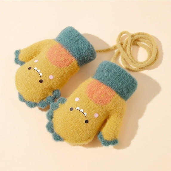 XIMIN Toddler Party Gloves Infant Soft Fleece Cartoon Gloves Thick Plush Lining Gloves With String Warm Fluffy Mittens Kids Boys Girls Winter Warm Knit Sports Gloves