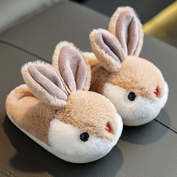 XIMIN Toddler Plush Soft Indoor Cute Bunny Shoes Rabbit Winter Slippers for Boys Girls Fall Winter Warm Cover Heels Baby Home Shoes Funny Bedroom House Slippers