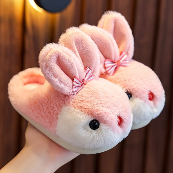 XIMIN Toddler Plush Soft Indoor Cute Bunny Shoes Rabbit Winter Slippers for Boys Girls Fall Winter Warm Cover Heels Baby Home Shoes Funny Bedroom House Slippers