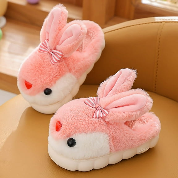 XIMIN Toddler Plush Soft Indoor Cute Bunny Shoes with Soft Sole Rabbit Winter Slippers for Boys Girls Cute Funny Bedroom House Slippers Winter Warm Slippers