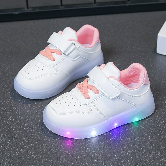 XIMIN Toddler Sole Rubber Glitter Sneakers LED Light Up Shoes with Adjustable Hook & Loop No Lace Flat Walking Sport Shoes Baby Boys Girls Cute Breathable Shoes