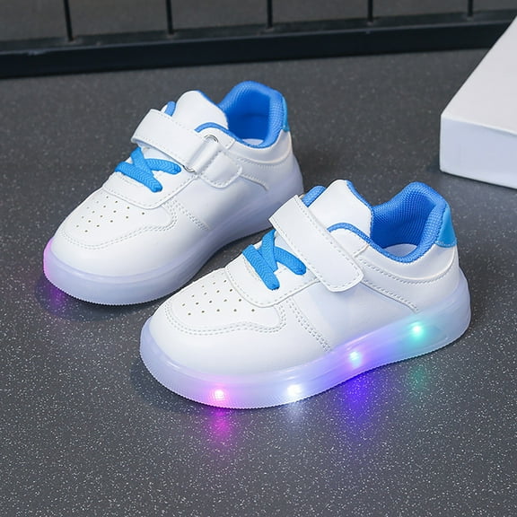 XIMIN Toddler Sole Rubber Glitter Sneakers LED Light Up Shoes with Adjustable Hook & Loop No Lace Flat Walking Sport Shoes Baby Boys Girls Cute Breathable Shoes